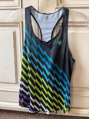 Rabbit Women’s Black Racerback Tank Top with Blue & Lime Chevron Stripes